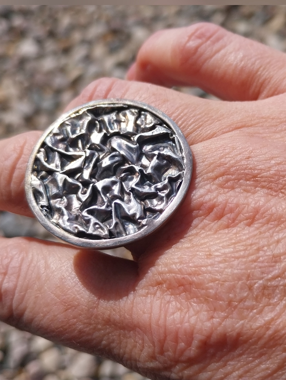 Sterling Silver Ring - Textured Round Design - Picture 12 of 12